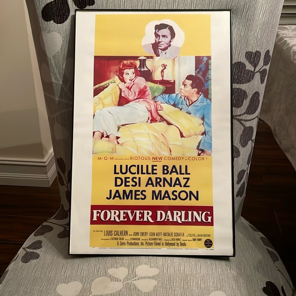 Poster 11x17 Lucille Ball, Desi Arnaz and James Mason Firever Darling framed.